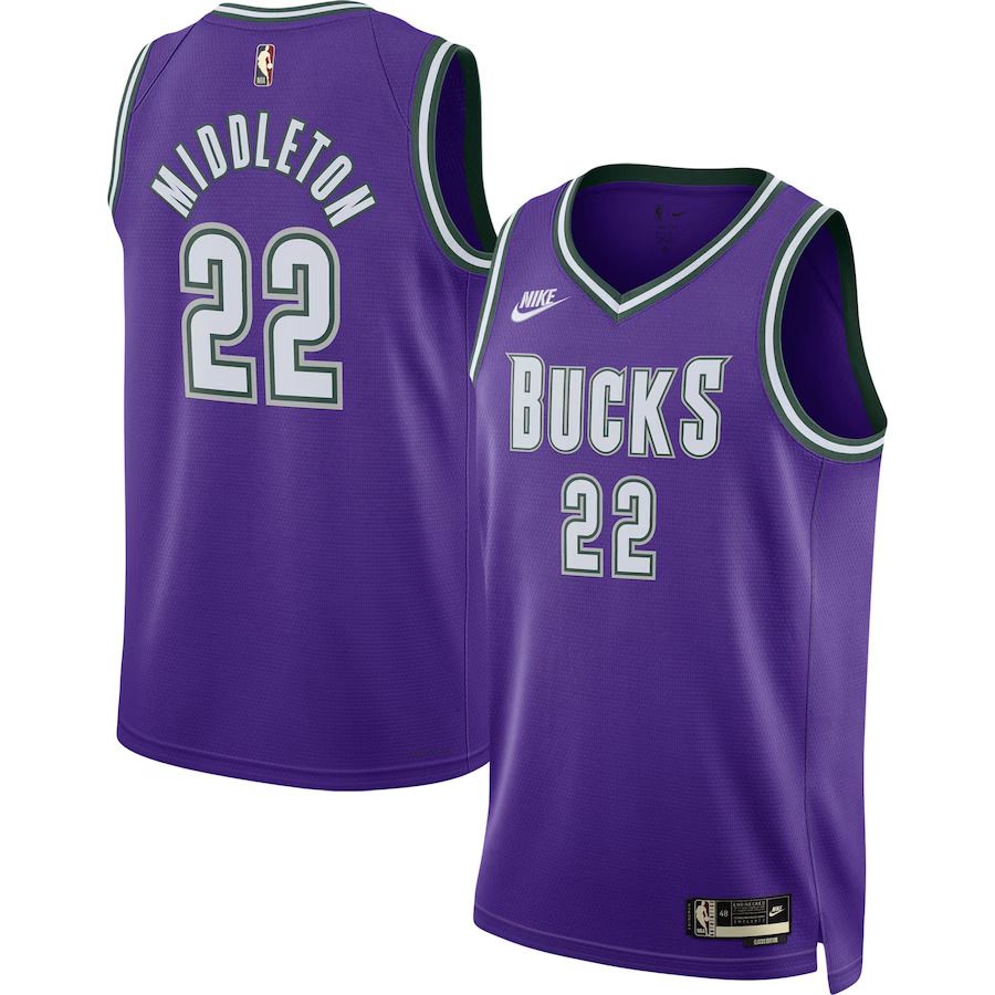 Men Milwaukee Bucks 22 Khris Middleton Nike Purple 2022-23 Swingman NBA Jersey